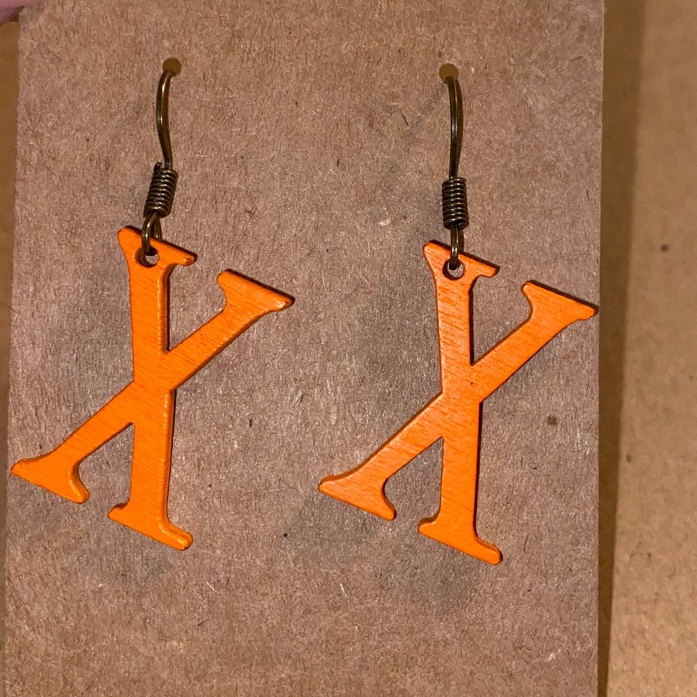 ☀️3/$9☀️ Letter “X” Wood Earrings (Orange)
